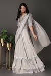 Buy_Nidhi Kejriwal_Grey Silk, Organza, Georgette Pre-draped Lehenga Saree With Peplum Blouse _at_Aza_Fashions