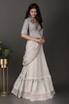 Shop_Nidhi Kejriwal_Grey Silk, Organza, Georgette Pre-draped Lehenga Saree With Peplum Blouse _Online_at_Aza_Fashions