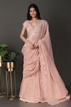 Buy_Nidhi Kejriwal_Pink Georgette Embroidered Floral V Cutwork Pre-draped Lehenga Saree With Blouse _at_Aza_Fashions