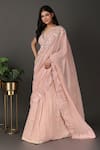 Shop_Nidhi Kejriwal_Pink Georgette Embroidered Floral V Cutwork Pre-draped Lehenga Saree With Blouse _Online_at_Aza_Fashions