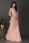 Nidhi Kejriwal_Pink Georgette Embroidered Floral V Cutwork Pre-draped Lehenga Saree With Blouse _at_Aza_Fashions