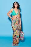 Buy_Esha L Amin_Multi Color Viscose Crepe Print Floral Aztec Deep V Saree With Blouse _at_Aza_Fashions