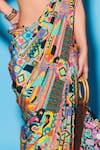 Esha L Amin_Multi Color Viscose Crepe Print Floral Aztec Deep V Saree With Blouse _Online_at_Aza_Fashions