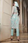 Shop_Esha L Amin_Blue Net Embroidered Sequin Kurta And Bralette V Neck Pant Set _at_Aza_Fashions