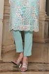 Buy_Esha L Amin_Blue Net Embroidered Sequin Kurta And Bralette V Neck Pant Set _Online_at_Aza_Fashions