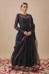 Buy_Cupid Cotton_Black Chanderi Silk Placement Embroidery Resham Round Bodice Anarkali With Pant _at_Aza_Fashions