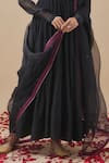 Buy_Cupid Cotton_Black Chanderi Silk Placement Embroidery Resham Round Bodice Anarkali With Pant _Online_at_Aza_Fashions