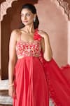 Buy_Aariyana Couture_Coral Viscose Crepe Embroidered Sweetheart Ruffle Draped Gown _Online_at_Aza_Fashions