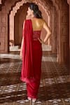 Aariyana Couture_Red Viscose Georgette Feather Border Pre-draped Saree With Blouse  _Online_at_Aza_Fashions