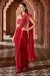 Buy_Aariyana Couture_Red Viscose Georgette Feather Border Pre-draped Saree With Blouse _Online_at_Aza_Fashions