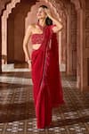 Shop_Aariyana Couture_Red Viscose Georgette Feather Border Pre-draped Saree With Blouse _Online_at_Aza_Fashions