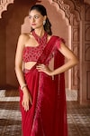 Shop_Aariyana Couture_Red Viscose Georgette Feather Border Pre-draped Saree With Blouse  _at_Aza_Fashions