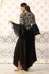 Aariyana Couture_Black Jacket Top Bemberg Silk Embroidered Floral Jaal Zero Neck And Pant Set _Online_at_Aza_Fashions