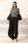 Buy_Aariyana Couture_Black Jacket Top Bemberg Silk Embroidered Floral Jaal Zero Neck And Pant Set _Online_at_Aza_Fashions