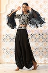 Shop_Aariyana Couture_Black Jacket Top Bemberg Silk Embroidered Floral Jaal Zero Neck And Pant Set _Online_at_Aza_Fashions