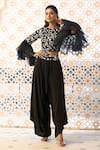 Aariyana Couture_Black Jacket Top Bemberg Silk Embroidered Floral Jaal Zero Neck And Pant Set _at_Aza_Fashions