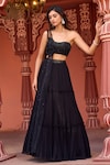 Shop_Aariyana Couture_Black Lehenga And Blouse Viscose Georgette Draped & Tiered Skirt Set _Online_at_Aza_Fashions