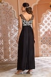 Aariyana Couture_Black Modal Satin Embroidered Floral Jaal V Neck Draped Saree Gown _Online_at_Aza_Fashions