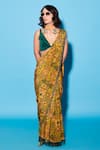 Buy_Esha L Amin_Yellow Viscose Crepe Print Pinwheel Pre-draped Saree _at_Aza_Fashions