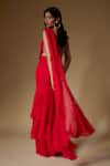 Shop_MAISOLOS_Red Georgette, Silk Sequins, Embroidery Pre-draped Tiered Saree With Blouse _at_Aza_Fashions