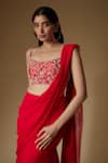 MAISOLOS_Red Georgette, Silk Sequins, Embroidery Pre-draped Tiered Saree With Blouse _Online_at_Aza_Fashions