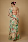 Shop_MAISOLOS_Peach Flat Chiffon Printed Floral V Neck Pre-draped Saree With Blouse _at_Aza_Fashions