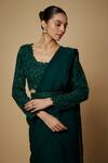 MAISOLOS_Green Georgette Embroidery, Cut Work Round Plain Pre-draped Saree With Blouse _Online_at_Aza_Fashions