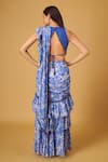 Shop_MAISOLOS_Blue Cotton Silk Printed Floral Square Pre-draped Saree With Blouse _at_Aza_Fashions