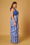 MAISOLOS_Blue Cotton Silk Printed Floral Square Pre-draped Saree With Blouse _Online_at_Aza_Fashions