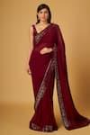 Buy_MAISOLOS_Maroon Georgette Embroidery Abla Square Neck Florin Border Saree With Blouse _at_Aza_Fashions