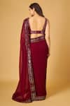 Shop_MAISOLOS_Maroon Georgette Embroidery Abla Square Neck Florin Border Saree With Blouse _at_Aza_Fashions