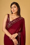 Buy_MAISOLOS_Maroon Georgette Embroidery Abla Square Neck Florin Border Saree With Blouse _Online_at_Aza_Fashions