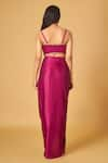 Shop_MAISOLOS_Magenta Modal Satin Embroidery Thread Round Neck Gardenia Cape Draped Skirt Set _Online_at_Aza_Fashions