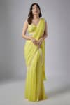 Buy_MAISOLOS_Yellow Flat Chiffon Embroidery Sequins Border Pre-draped Saree With Blouse _at_Aza_Fashions