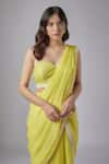 MAISOLOS_Yellow Flat Chiffon Embroidery Sequins Border Pre-draped Saree With Blouse _Online_at_Aza_Fashions