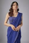 MAISOLOS_Blue Georgette Work Ruffle Pleated Border Pre-draped Saree With Blouse _Online_at_Aza_Fashions