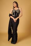 MAISOLOS_Black Satin Georgette Embroidery Sequins Pre-stitched Saree With Corset _Online_at_Aza_Fashions