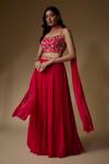 Buy_Maisolos_Pink Georgette Embroidery, Sequins Scoop Neck Floral Blouse Pleated Lehenga Set_at_Aza_Fashions