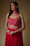 Buy_Maisolos_Pink Georgette Embroidery, Sequins Scoop Neck Floral Blouse Pleated Lehenga Set_Online_at_Aza_Fashions