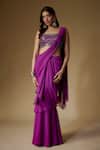 Buy_Maisolos_Purple Silk, Georgette Mirrors, Pre-draped Saree With Geometric Work Blouse _at_Aza_Fashions