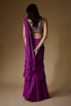 Shop_Maisolos_Purple Silk, Georgette Mirrors, Pre-draped Saree With Geometric Work Blouse _at_Aza_Fashions