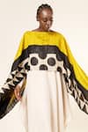 Aeshaane Yellow Tussar Polka Dot Pattern Kaftan at Aza Fashions Aeshaane_Yellow Tussar Polka Dot Pattern Kaftan _at_Aza_Fashions