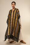 Buy_Aeshaane_Black Tussar V-neck Chevron Pattern Kaftan _at_Aza_Fashions