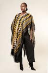 Aeshaane_Black Tussar V-neck Chevron Pattern Kaftan _Online_at_Aza_Fashions