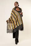 Shop_Aeshaane_Black Tussar V-neck Chevron Pattern Kaftan _Online_at_Aza_Fashions