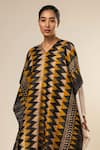Aeshaane_Black Tussar V-neck Chevron Pattern Kaftan _at_Aza_Fashions