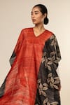 Buy Aeshaane Multi Color Tussar Embroidery Boat Neck Leaf Pattern Border Kaftan Online at Aza Fashions Buy_Aeshaane_Multi Color Tussar Embroidery Boat Neck Leaf Pattern Border Kaftan _Online_at_Aza_Fashions