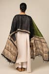 Shop_Aeshaane_Green Tussar, Silk Round Neck Color Blocked Asymmetric Sleeve Kaftan _at_Aza_Fashions