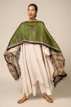 Shop_Aeshaane_Green Tussar, Silk Round Neck Color Blocked Asymmetric Sleeve Kaftan _Online_at_Aza_Fashions