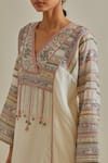 KORA_Pink Kaftan Cotton Chanderi Embroidered Silk Patchwork And Pant Set  _at_Aza_Fashions